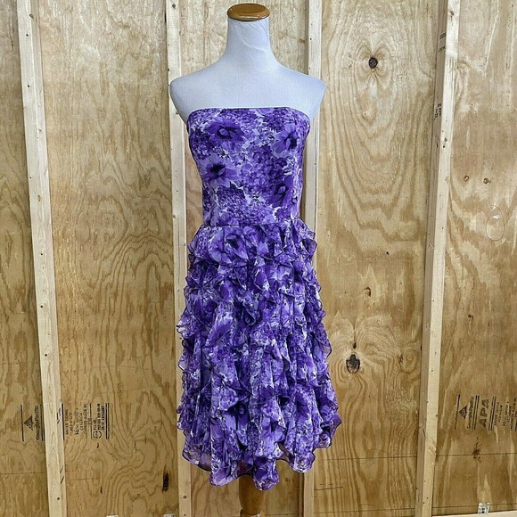 White House Black Market 12 Strapless Dress Floral Ruffle Tiered Cocktail NWT - Picture 1 of 12